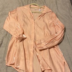 Pink silky long sleeve blouse.